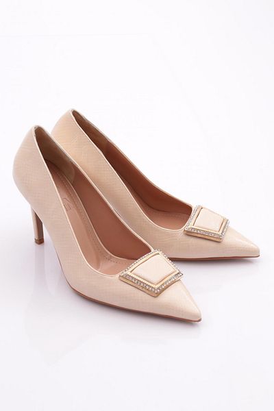 DGN Pantofi cu toc de damă cu model șarpe bej - 28335910