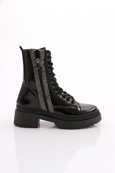 DGN Black Patent Leather Women's Boots - Wrinkled 101513421027