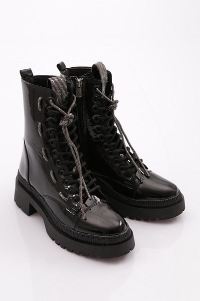 DGN Black Patent Leather Women's Boots - Wrinkled Model 101463421027