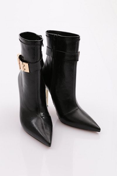 DGN Cizme cu toc pentru femei cu model șarpe negru - 911121085