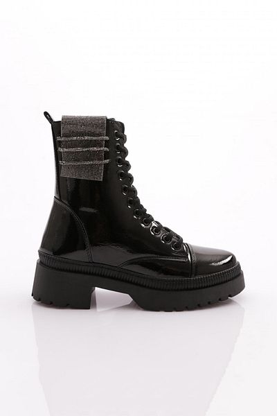 DGN Black Patent Leather Women's Boots - Wrinkled Model 101563421027
