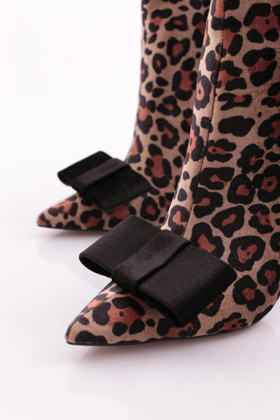 DGN Kadın Topuklu Bot Siyah Leopar Siyah Kadife 911103557