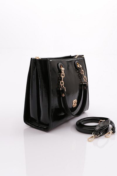 DGN Women's Chain Bag Black Crinkled Patent Leather 7653437