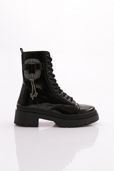 DGN Black Patent Leather Women's Boots - Wrinkled Model 101713421027