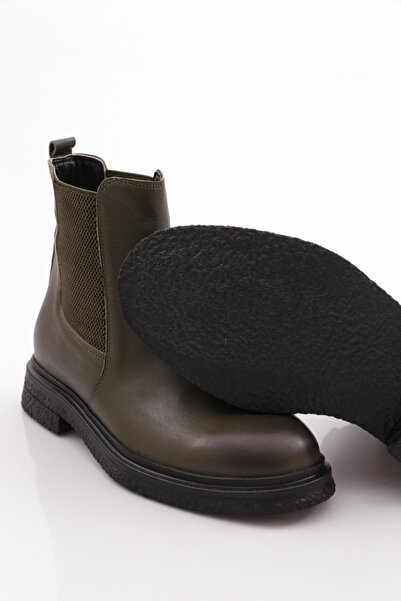 DGN Kadın Yanı Lastikli Klasik Bot Haki Hakiki Deri 1681153217