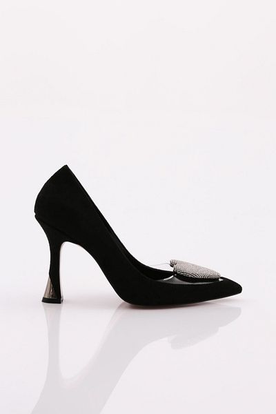 DGN Pantofi cu toc pentru femei din piele intoarsa neagra - 101393236