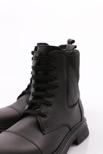 DGN Kadın Yanı Lastikli Bağcıklı Bot Siyah Hakiki Deri 1681183217