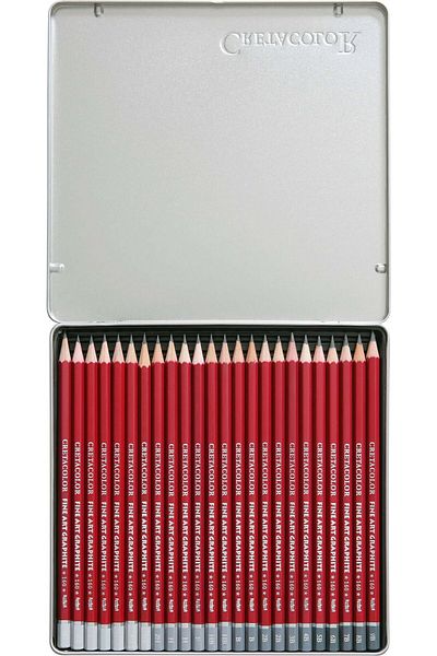 CretaColor Cleos Fine Art Graphite Pencils 24'lü Dereceli Kalem Seti Metal Kutu / 16024