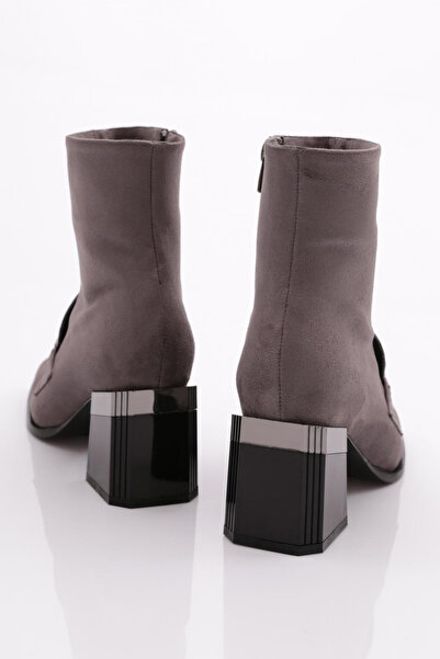 DGN Kadın Topuklu Bot Platin Lüx Süet Platin Kroko 71721033