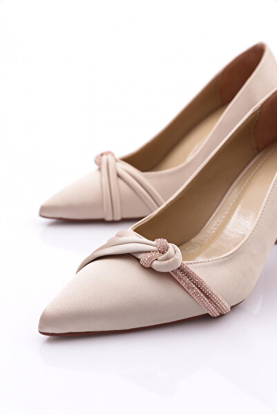 DGN Kadın Topuklu Ayakkabı Bej Saten 451162821