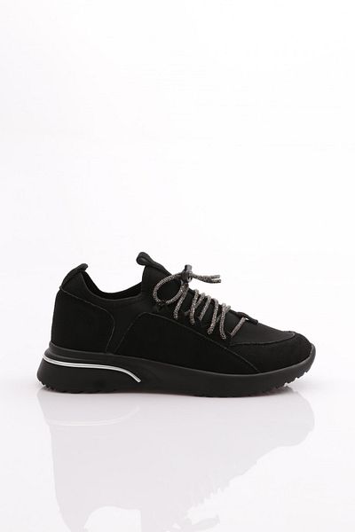 DGN Women's Stone Laced Sneaker Shoes Black Suede Black 33235105