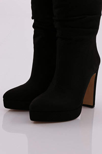 DGN Kadın Topuklu Çizme Siyah Süet 71633910