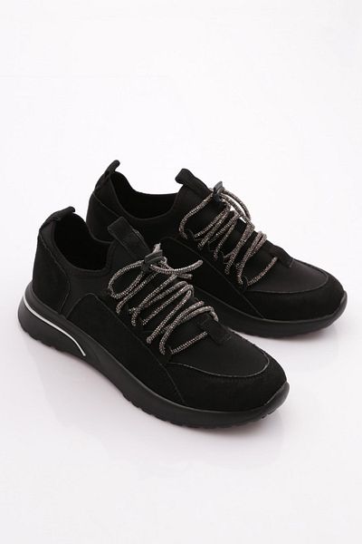 DGN Women's Stone Laced Sneaker Shoes Black Suede Black 33235105