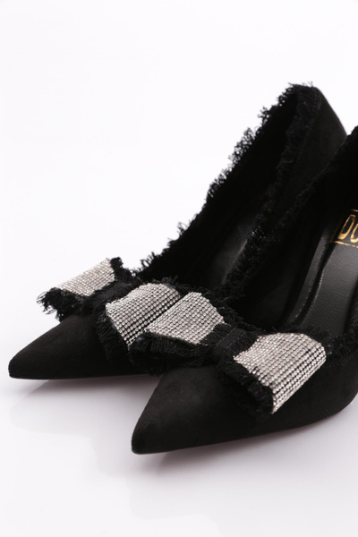 DGN Black Suede Heeled Women's Shoes 624102859