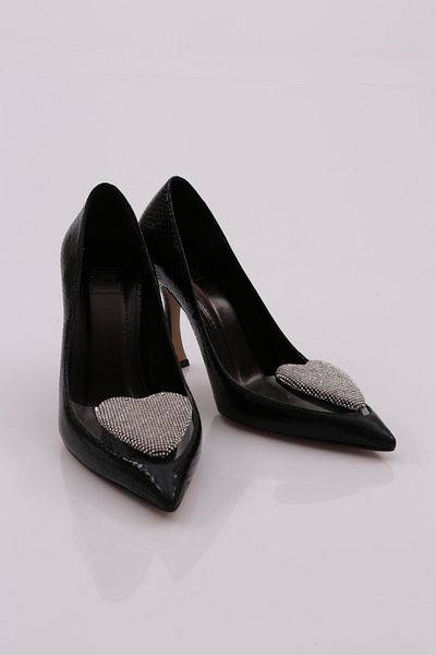 DGN Pantofi cu toc pentru femei cu model șarpe negru - 101393236