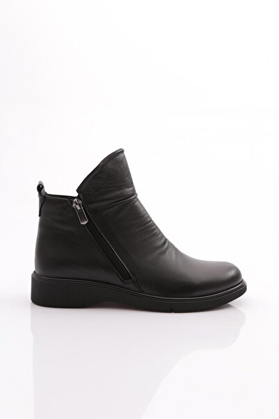 DGN Women's Rubber Detailed Ankle Boots Black Genuine Leather 1871533217