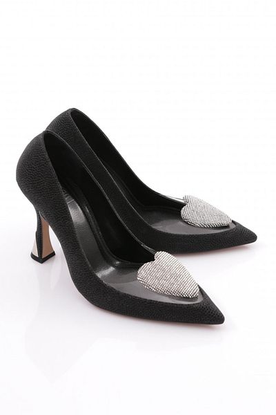 DGN Pantofi cu toc pentru femei cu sclipici negre - 101393236