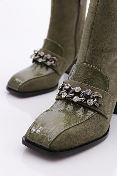 DGN Γυναικείες μπότες με τακούνι Green Suede Crocodile - 71721033