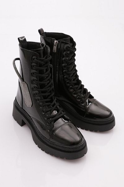 DGN Black Patent Leather Women's Boots - Wrinkled 101963421027