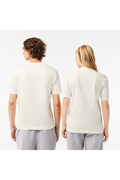 Lacoste Unisex Relaxed Fit Bisiklet Yaka Baskılı Beyaz T-Shirt