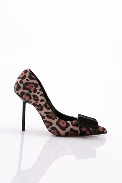 DGN Pantofi cu toc pentru femei din catifea cu model leopard negru - 563103557