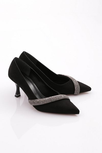 DGN Pantofi cu toc pentru femei din piele intoarsa neagra - 34973539