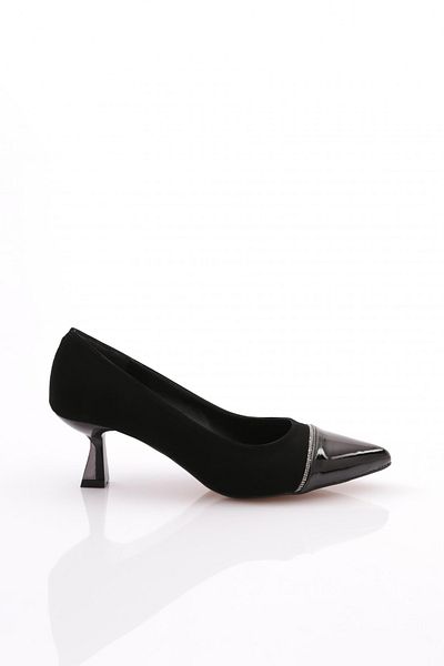 DGN Pantofi de damă cu toc înalt din nubuc negru/piele lacuită neagră 6132621