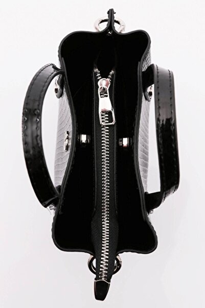 DGN Dámská denní taška z černé lakované kůže krokodýl - 41613431