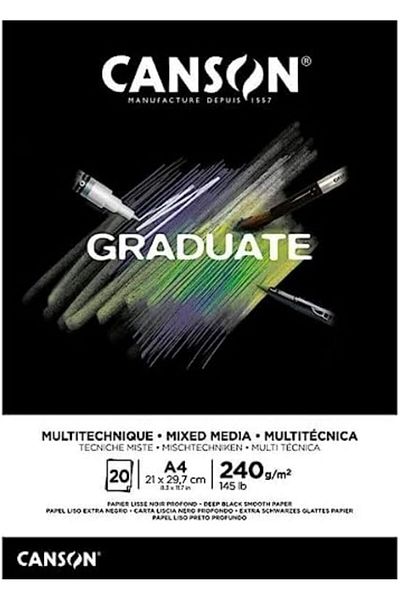 Canson Graduate Black Mix Media A4 240gr 20yp Multi-Purpose Block /400131095