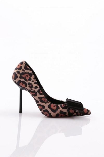 DGN Pantofi cu toc pentru femei din catifea neagră cu model leopard - 563103557