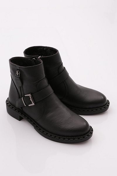 DGN 038 Γυναικείες μπότες με κορδόνια με ζώνη BLACK FLOATER Γνήσιο δέρμα