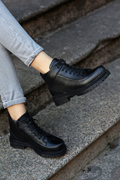 EREN SHOES BAG ( VELMA) Siyah Hakiki Deri Bagcıklı-Fermuarlı Bilek Bot