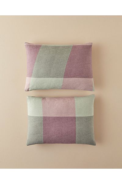 English Home Textured Plaid Easy-Iron Μαξιλαροθήκη 2 τεμαχίων 50x70 cm Πράσινο-Δαμάσκηνο