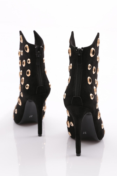 DGN Kadın Çember Desenli Topuklu Bot Siyah Süet 22333236