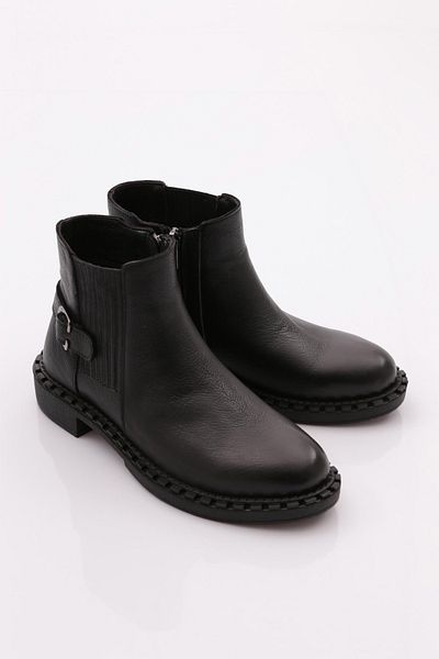 DGN Women's Side Buckle Classic Boots Black Floater Genuine Leather 15335106