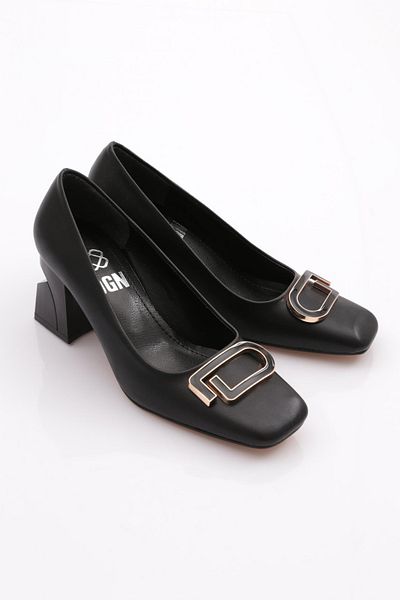 DGN Pantofi negri pentru femei cu toc gros - 217892621