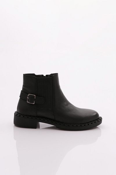 DGN Women's Side Buckle Classic Boots Black Floater Genuine Leather 15335106