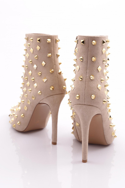 DGN Women's Thorn Stone Heeled Boots Beige Suede 22343236