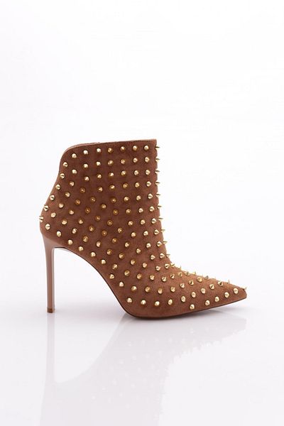 DGN Tan Suede Γυναικείες μπότες με τακούνι - Μεταλλικό μοτίβο αγκάθου 63852859