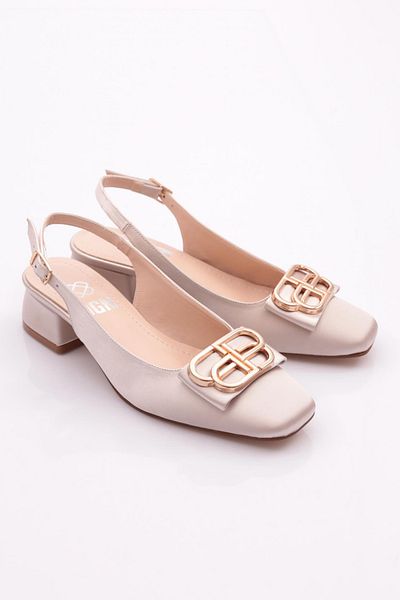 DGN Women's Open Back Heeled Shoes Beige Satin 354462621