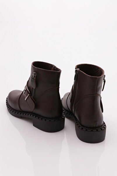 DGN Kadın Üstü Kemer Bağlamalı Bot Kahve Floater Hakiki Deri 14935106