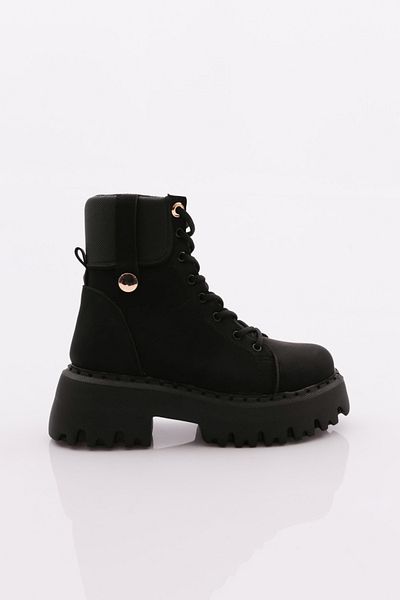 DGN Women's Thick Sole Lace up Boots Black 12303121122372
