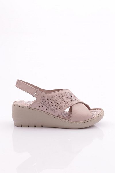 DGN Sandale de damă din piele naturală argintie cu toc gros perforat - 211135106