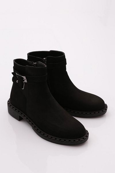 DGN 050 Γυναικείες μπότες με ζώνη Classic BLACK NUBUCK Γνήσιο δέρμα