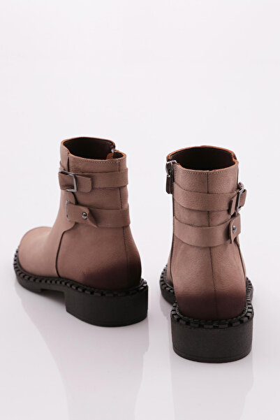 DGN Kadın Yanı Kemerli Klasik Bot Vizon Nubuk Hakiki Deri 16135106