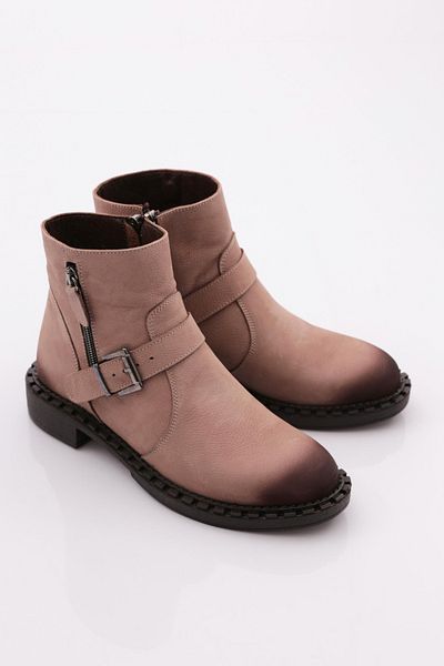 DGN 038 Women's Belt Lace up Top Boots Mink Nubuck Genuine Leather