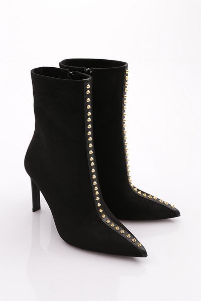 DGN Black Suede Women's Heeled Boots - 62412859