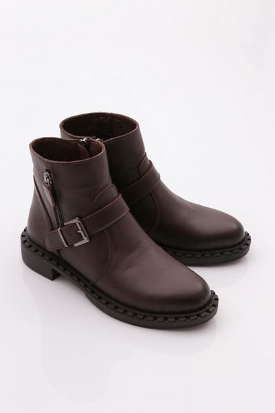 DGN Women's Top Belt Tie Boots Brown Floater Genuine Leather 14935106