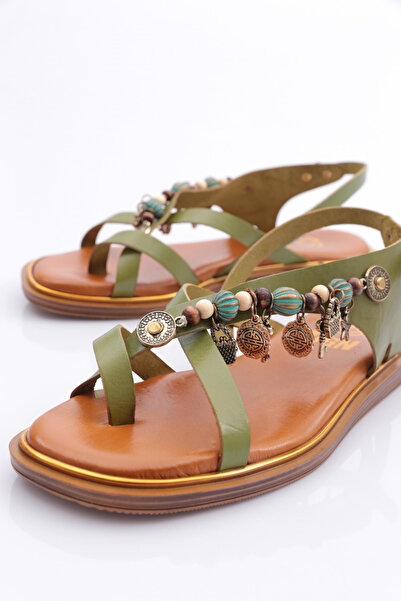 DGN Women's Sandals with Bead Detail on the Side Avocado 4163289