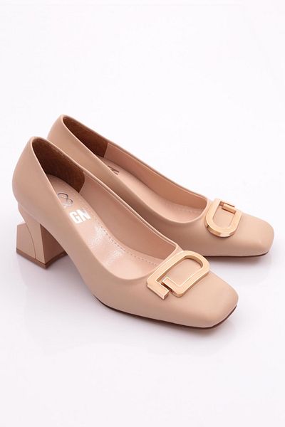 DGN Pantofi de damă bej cu toc gros - 217892621